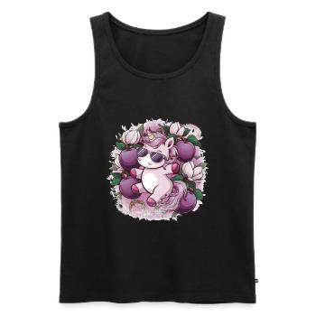 Licorne Kawaii avec des prunes et des fleurs - Débardeur bio Premium Homme - noir - Devant - Michal (187cm)