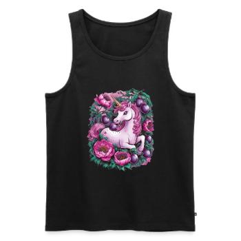 Licorne Kawaii avec des prunes et des fleurs - Débardeur bio Premium Homme - noir - Devant - Michal (187cm)