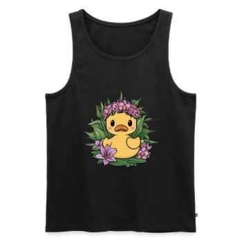 Kawaii ducklings with orchids and lilies - Men's Premium Organic Tank Top - black - Front - Michal (187cm)