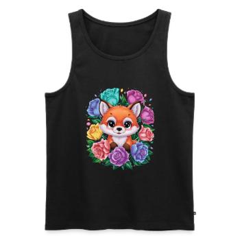 Dessin animé renard kawaii avec des roses colorées. - Débardeur bio Premium Homme - noir - Devant - Michal (187cm)