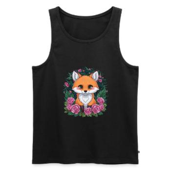 Dessin animé renard kawaii avec des roses colorées. - Débardeur bio Premium Homme - noir - Devant - Michal (187cm)