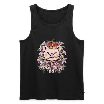 Schwein mit Krone und Lillien - Männer Premium Bio Tank Top - Schwarz - Vorne - AI Model Male 178 light (178cm)