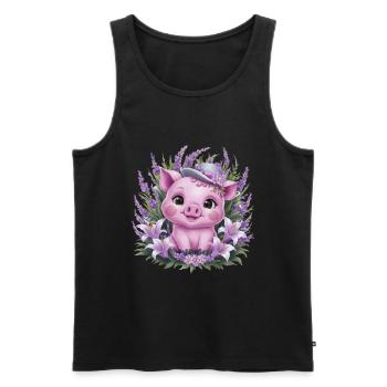 Cochon dans le style de dessin animé kawaii avec de la lavande - Débardeur bio Premium Homme - noir - Devant - Michal (187cm)