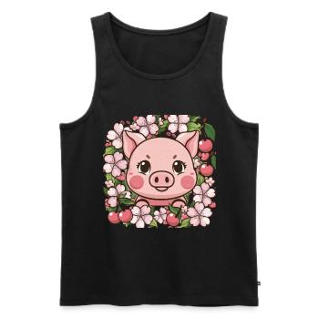 Süßes Kawai Schwein mit Sakura Kirschblüten - Männer Premium Bio Tank Top - Schwarz - Vorne - AI Model Male 178 light (178cm)