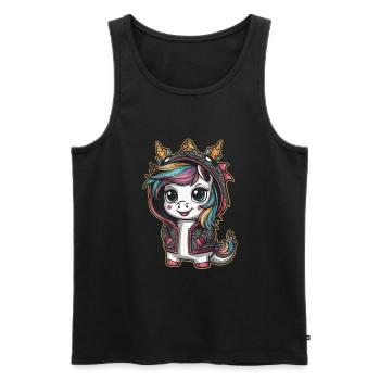 Licorne Kawaii avec tenue de dragon - Débardeur bio Premium Homme - noir - Devant - AI Model Male 178 light (178cm)