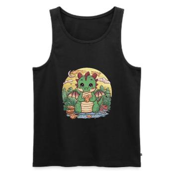 Cute cartoon dragon with chocolate chip cookies. - Men's Premium Organic Tank Top - black - Front - AI Model Male 178 light (178cm)
