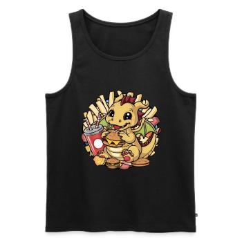 Dragon avec boisson gazeuse, frites françaises et burger - Débardeur bio Premium Homme - noir - Devant - AI Model Male 178 light (178cm)
