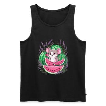 Souris Kawaii mignonne avec melon et lavande - Débardeur bio Premium Homme - noir - Devant - AI Model Male 178 light (178cm)