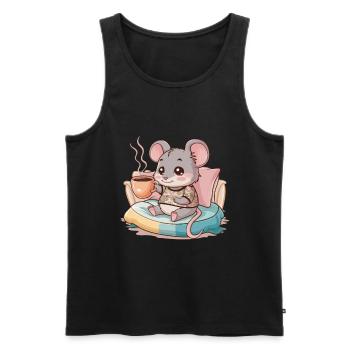 Kawaii mouse with simple coffee cup - Men's Premium Organic Tank Top - black - Front - Michal (187cm)