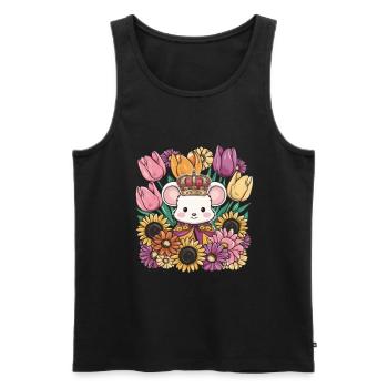 Mouse with crown and magnificent flowers - Men's Premium Organic Tank Top - black - Front - AI Model Male 178 light (178cm)