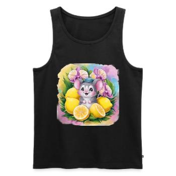 Cartoon kawaii mouse with lemons and orchids. - Men's Premium Organic Tank Top - black - Front - Michal (187cm)