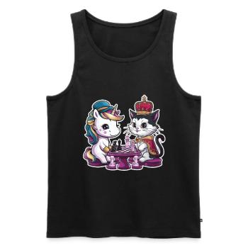 Kawaii unicorn playing chess with chess pieces - Men's Premium Organic Tank Top - black - Front - Michal (187cm)