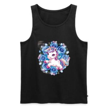 Kawaii Einhorn mit Rosen - Männer Premium Bio Tank Top - Schwarz - Vorne - AI Model Male 178 light (178cm)