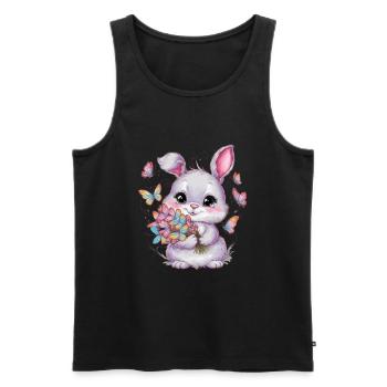 Lapin kawaii avec des papillons - Débardeur bio Premium Homme - noir - Devant - Michal (187cm)