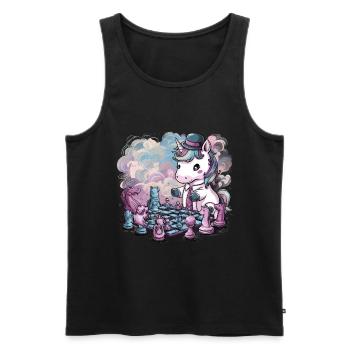Kawaii unicorn playing chess with chess pieces - Men's Premium Organic Tank Top - black - Front - Michal (187cm)