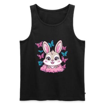 Lapin kawaii avec des papillons - Débardeur bio Premium Homme - noir - Devant - Michal (187cm)