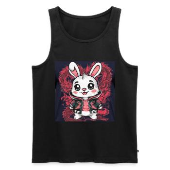 Lapin Kawaii de dessin animé avec tenue de dragon cool - Débardeur bio Premium Homme - noir - Devant - Michal (187cm)