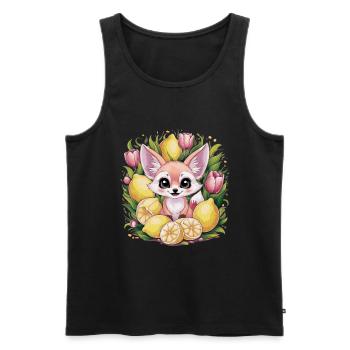 Renard du désert Fennec aux tulipes et citrons. - Débardeur bio Premium Homme - noir - Devant - Michal (187cm)