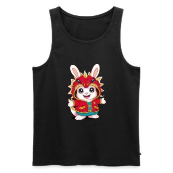Lapin Kawaii de dessin animé avec tenue de dragon cool - Débardeur bio Premium Homme - noir - Devant - Michal (187cm)