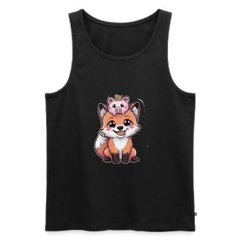 Kawaii Fuchs im Cartoon Stil mit Sparschwein - Männer Premium Bio Tank Top - Schwarz - Vorne - AI Model Male 178 light (178cm)