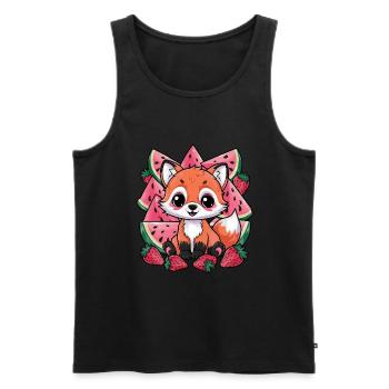 Kawaii fox with strawberries and watermelon - Men's Premium Organic Tank Top - black - Front - Michal (187cm)