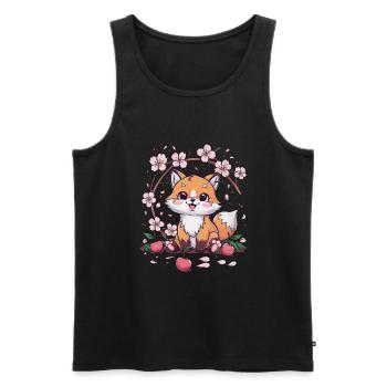 Renard kawaii avec des cerises et des fleurs de cerisier Sakura - Débardeur bio Premium Homme - noir - Devant - AI Model Male 178 light (178cm)