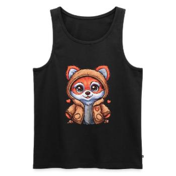 Fuchs im Cartoon Stil mit Bärchen Outfit - Männer Premium Bio Tank Top - Schwarz - Vorne - AI Model Male 178 light (178cm)