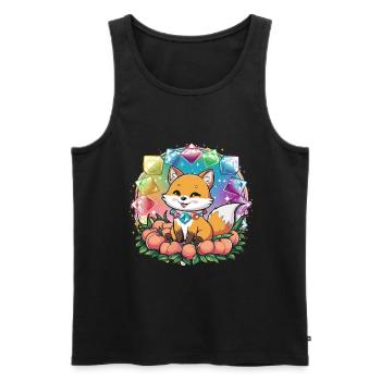 Dessin animé Kawaii renard avec des pêches - Débardeur bio Premium Homme - noir - Devant - Michal (187cm)