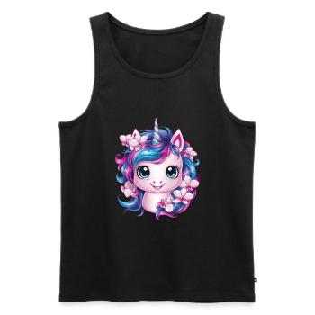 Cute Unicorn with Orchids - Men's Premium Organic Tank Top - black - Front - Michal (187cm)