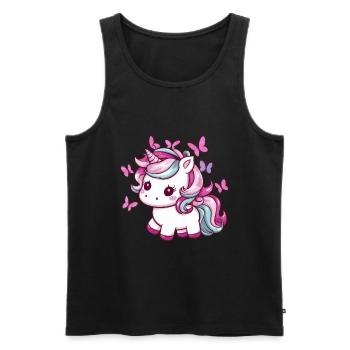Kawaii Einhorn mit Schmetterlingen - Männer Premium Bio Tank Top - Schwarz - Vorne - Michal (187cm)