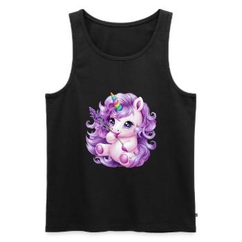 Licorne Kawaii aux fleurs violettes - Débardeur bio Premium Homme - noir - Devant - AI Model Male 178 light (178cm)