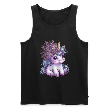 Unicorn with lilac in her hair loves flowers - Men's Premium Organic Tank Top - black - Front - Michal (187cm)