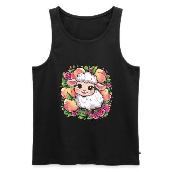 Kawaii Schaf mit Pfirsichen uund Rosen - Männer Premium Bio Tank Top - Schwarz - Vorne - Michal (187cm)