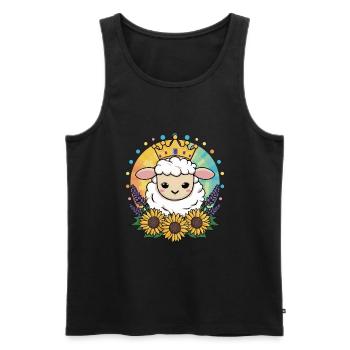 Kawaii Schaf mit Krone, Sonnenblumen & Lavendel - Männer Premium Bio Tank Top - Schwarz - Vorne - Michal (187cm)
