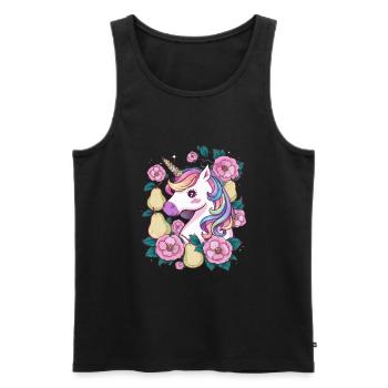 Licorne Kawaii avec Poires & Fleurs - Débardeur bio Premium Homme - noir - Devant - AI Model Male 178 light (178cm)