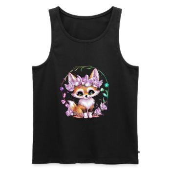 Renard du désert Fennec avec couronne et orchidées - Débardeur bio Premium Homme - noir - Devant - Michal (187cm)