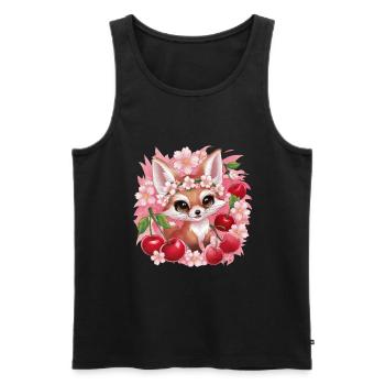 Renard kawaii avec des cerises et des fleurs de cerisier Sakura - Débardeur bio Premium Homme - noir - Devant - Michal (187cm)