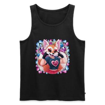 Renard du désert fennec kawaii avec des cœurs colorés - Débardeur bio Premium Homme - noir - Devant - Michal (187cm)