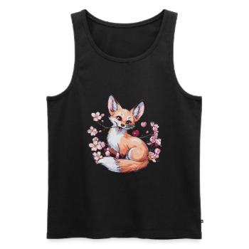 Renard kawaii avec des cerises et des fleurs de cerisier Sakura - Débardeur bio Premium Homme - noir - Devant - Michal (187cm)