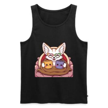 Kawaii Fennec Desert Fox with Cups and Blanket - Men's Premium Organic Tank Top - black - Front - Michal (187cm)