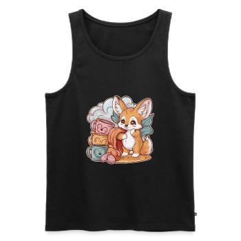 Kawaii Fennec Desert Fox with Cups and Blanket - Men's Premium Organic Tank Top - black - Front - Michal (187cm)