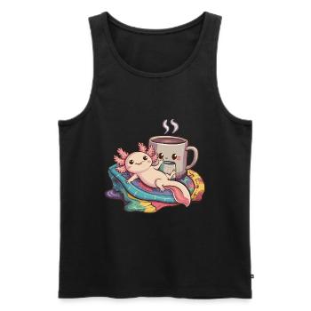 Kawaii Axolotl with Blanket and - Men's Premium Organic Tank Top - black - Front - AI Model Male 178 light (178cm)