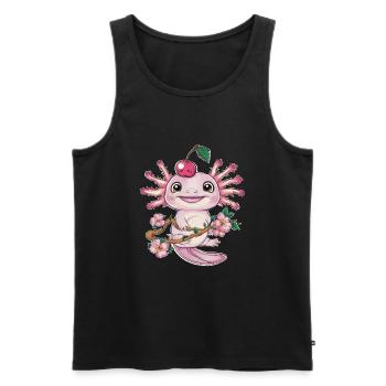 Axolotl with Cherries and Sakura Cherry Blossoms - Men's Premium Organic Tank Top - black - Front - Michal (187cm)