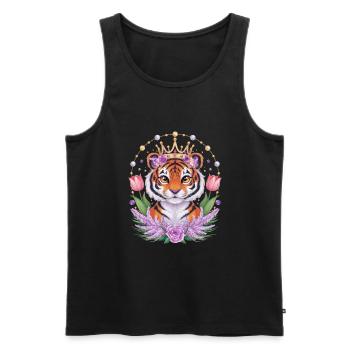 Dessin animé Kawaii Tiger avec couronne de tulipes et lilas - Débardeur bio Premium Homme - noir - Devant - Michal (187cm)