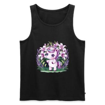 Kawaii Einhorn mit Lavendel und Lillien - Männer Premium Bio Tank Top - Schwarz - Vorne - AI Model Male 178 light (178cm)
