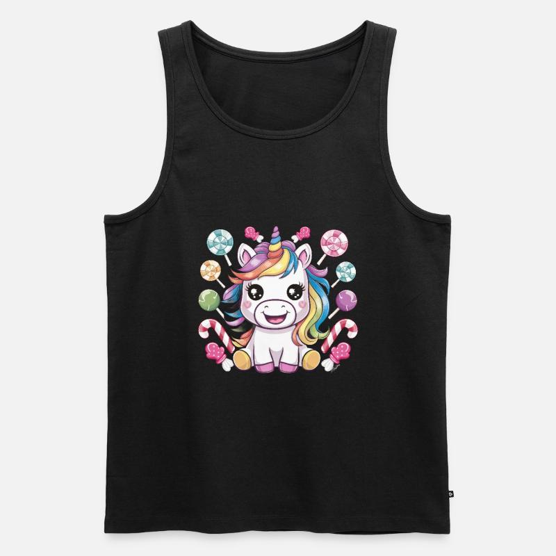 Kawaii Einhorn mit Süßigkeiten - Männer Premium Bio Tank Top - Schwarz