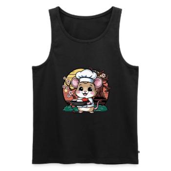 Kawaii Mouse Loves Japanese Sushi - Men's Premium Organic Tank Top - black - Front - Michal (187cm)