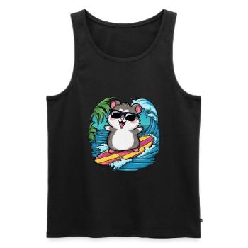 Hamster in cartoon style with surfboard and beach - Men's Premium Organic Tank Top - black - Front - Michal (187cm)