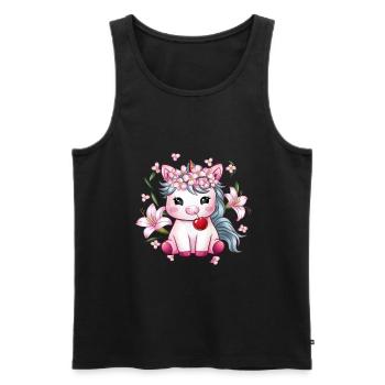 Dessin animé Licorne Kawaii avec des cerises et des lys - Débardeur bio Premium Homme - noir - Devant - AI Model Male 178 light (178cm)