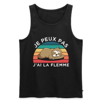 Je peux pas j'ai la flemme humour paresseux cadeau - Débardeur bio Premium Homme - noir - Devant - Michal (187cm)